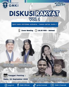 PP GMKI Gelar Diskusi Rakyat Vol 1 Bertema “Qou Vadis Reforma Agraria, Tanah Untuk Siapa?”.